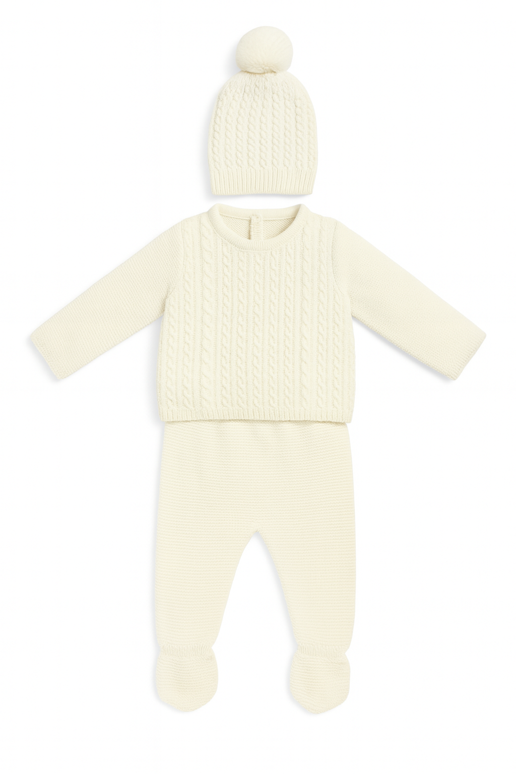 Neve - Cream Cable Knit Three-Piece Baby Set