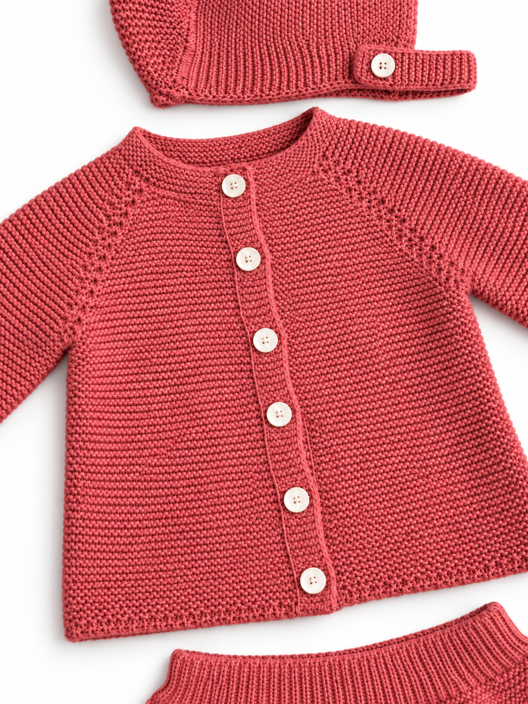 Alma Baby Knit Set - Raspberry with Bonnet