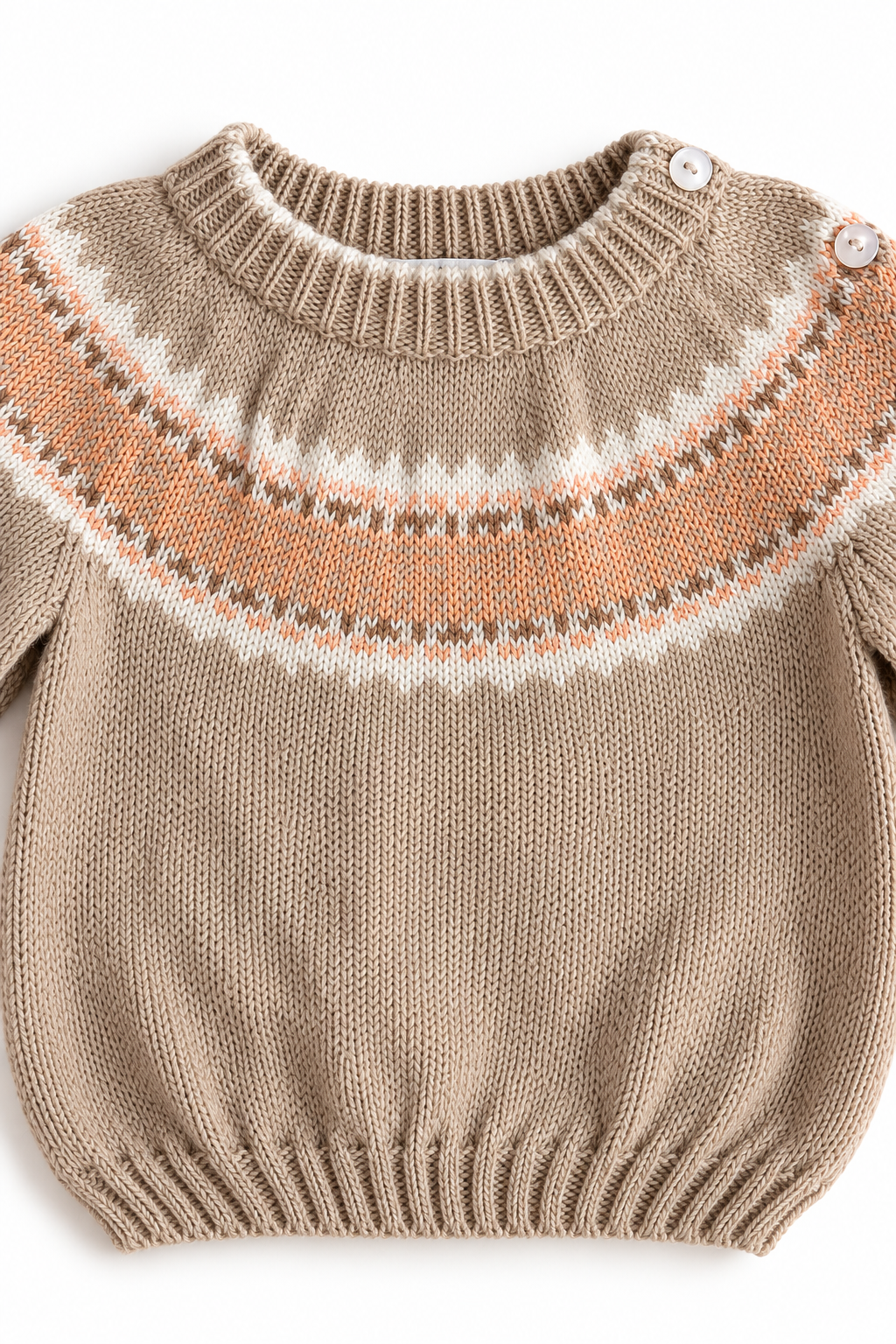 Mauro Baby Knit Set - Fair Isle Oatmeal & Orange with Bonnet