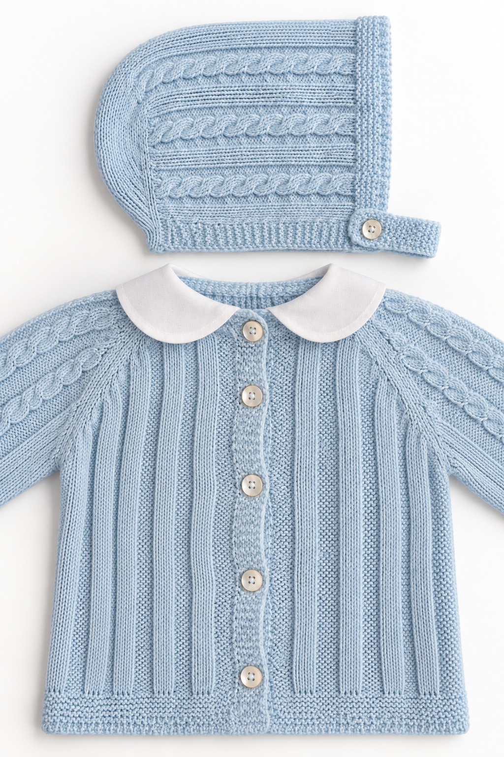 Teo Baby Knit Set - Baby Blue with Bonnet