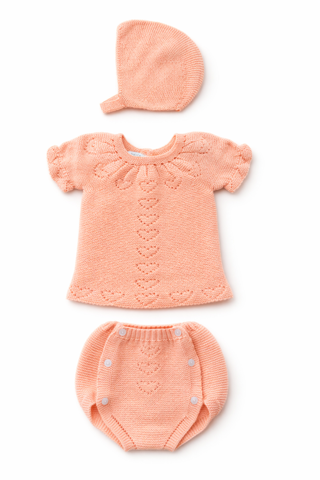 Valencia Baby Knit Set - Soft Coral with Bonnet
