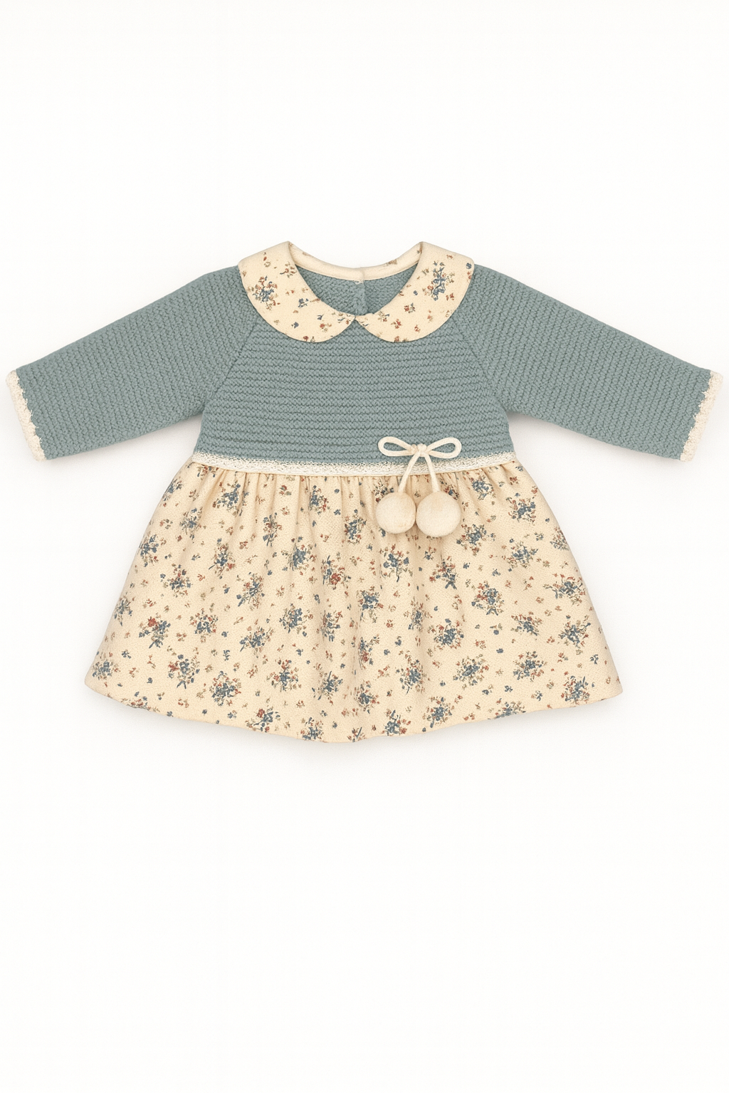 Celeste Baby Dress - Blue Knit & Layered Floral Cotton