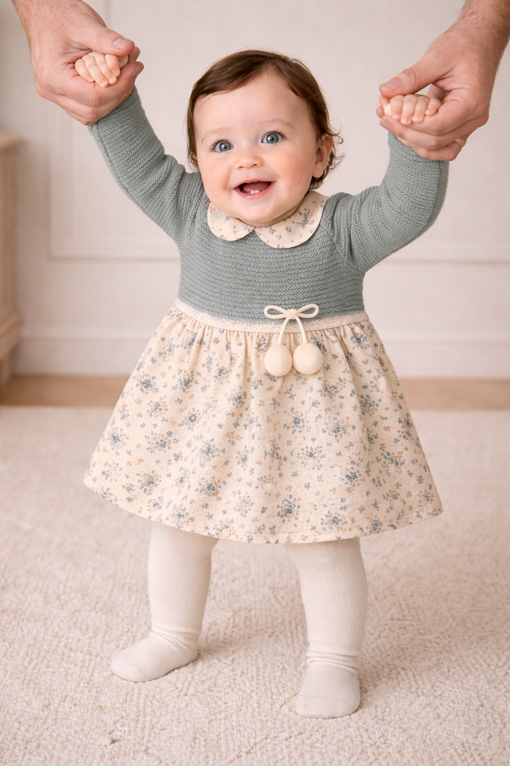 Celeste Baby Dress - Blue Knit & Layered Floral Cotton