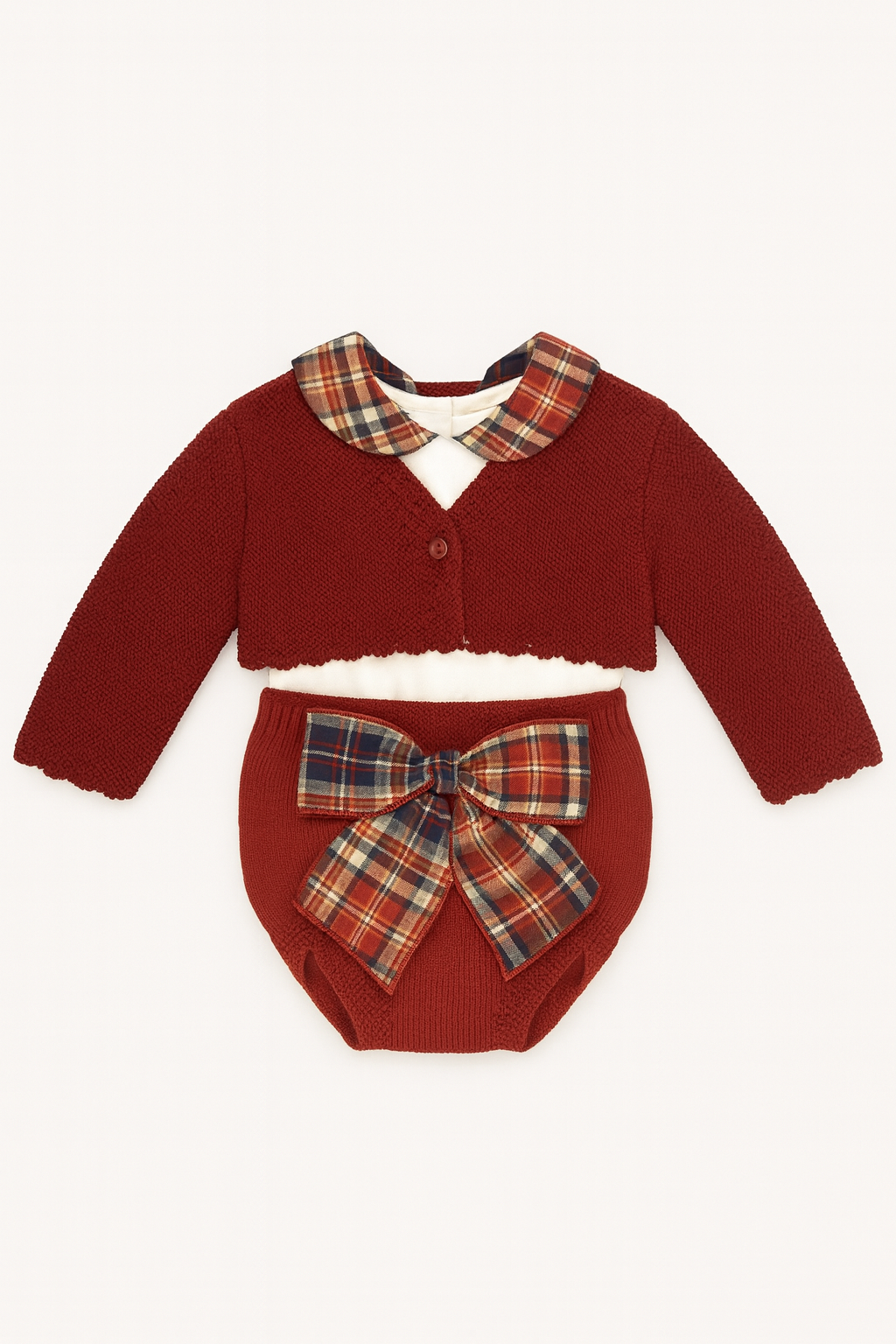 Estrela Festive Baby Set - Red Knit & Tartan Bow
