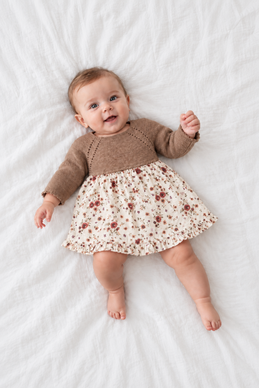 Rosalia Baby Dress - Floral Skirt & Brown-Pink Knit Top