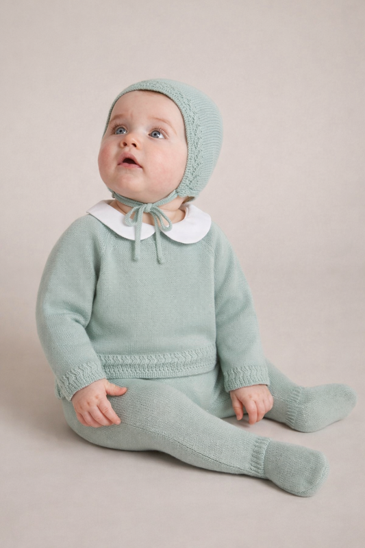 Mare Baby Knit Set - Sage Green with Bonnet