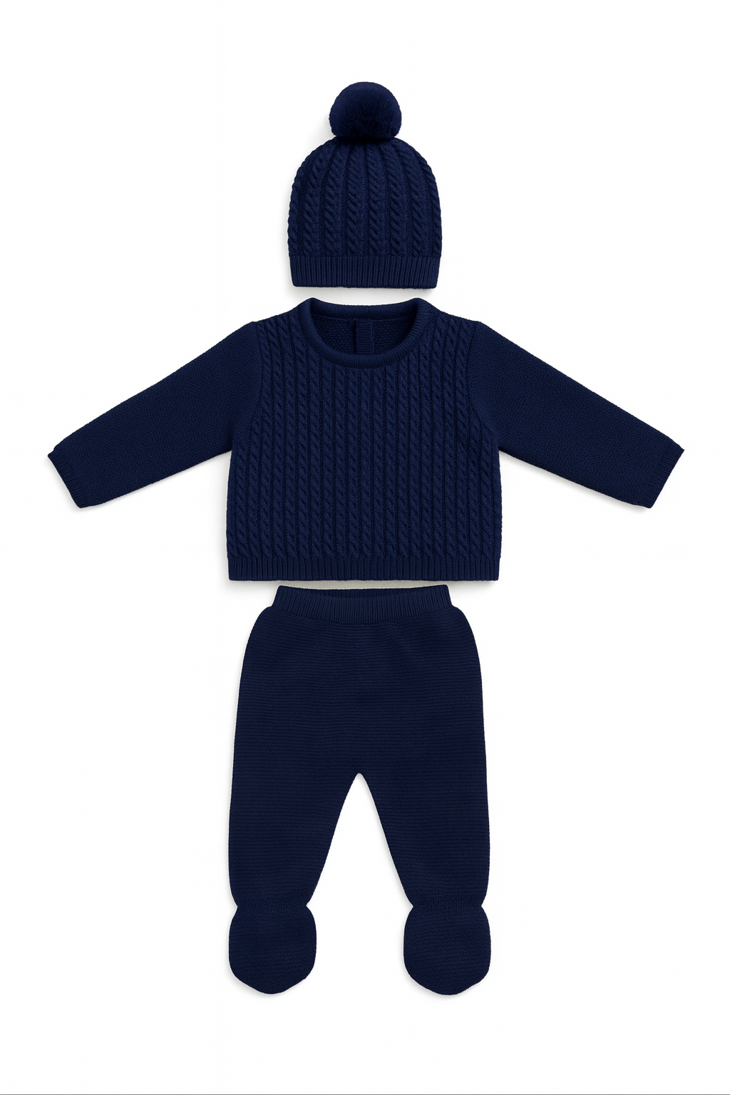 Marino - Navy Knit Baby Set with Pom-Pom Hat