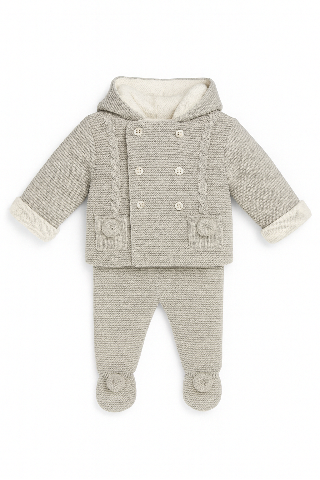 Mateo Double-Knit Baby Set - Grey Hooded Jacket & Footed Trousers
