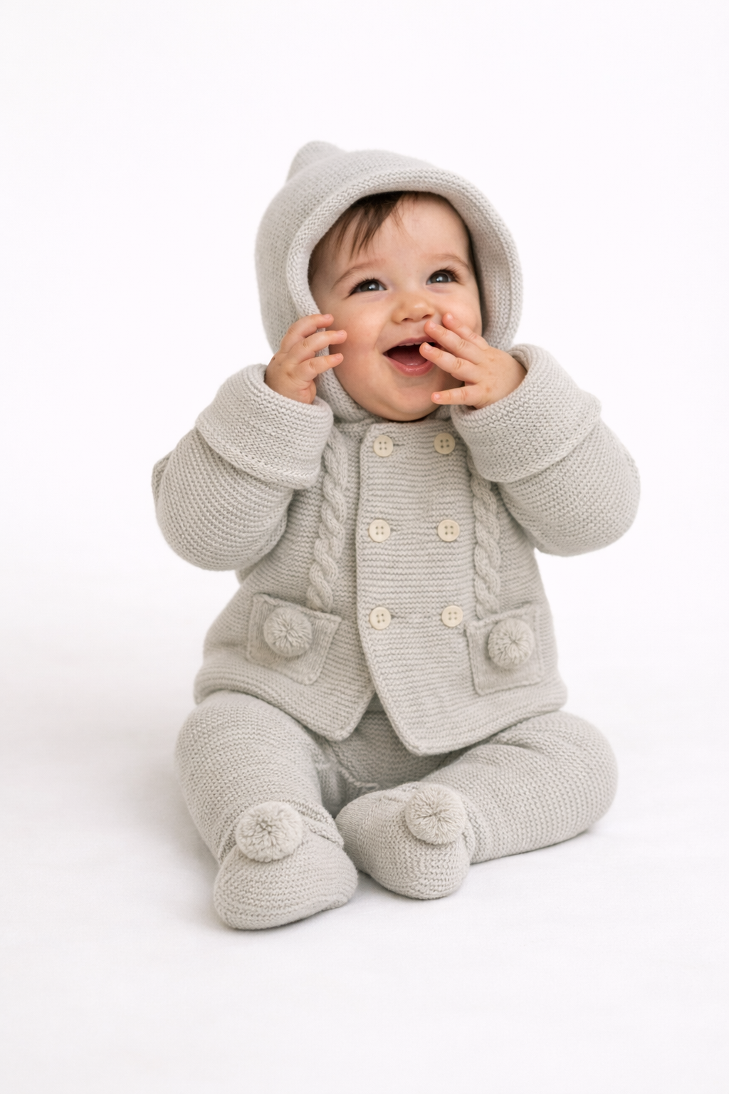 Mateo Double-Knit Baby Set - Grey Hooded Jacket & Footed Trousers