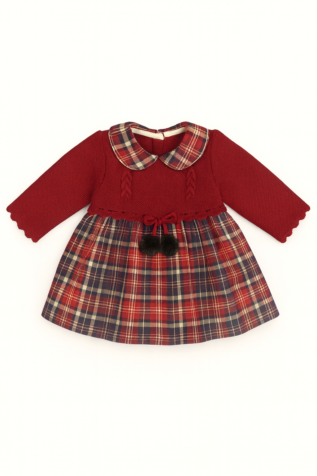 Navidad Festive Baby Dress - Red Knit & Tartan Skirt
