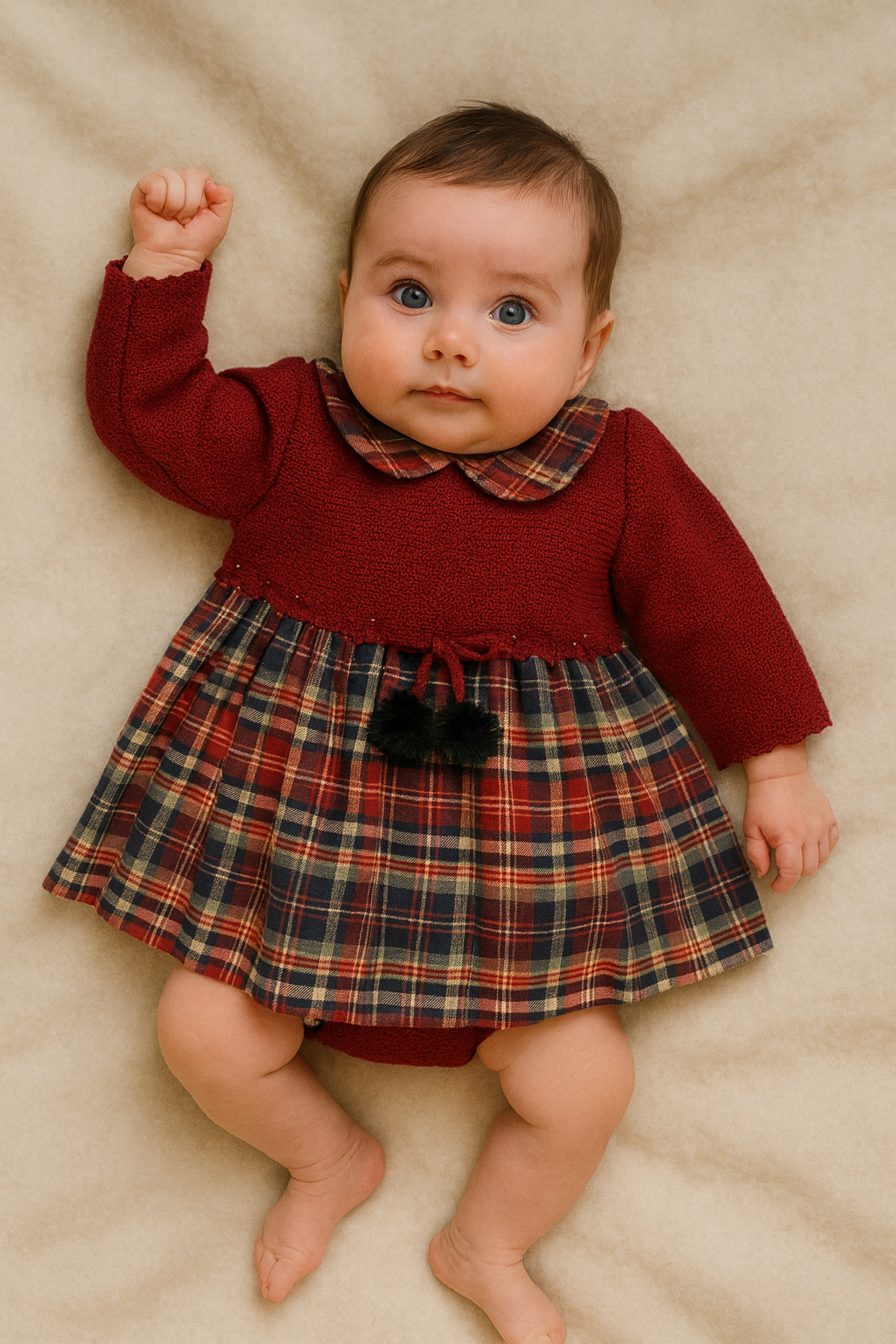 Navidad Festive Baby Dress - Red Knit & Tartan Skirt