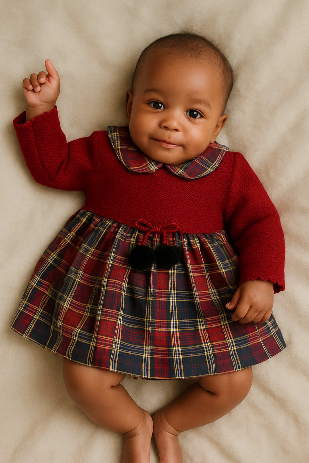 Navidad Festive Baby Dress - Red Knit & Tartan Skirt