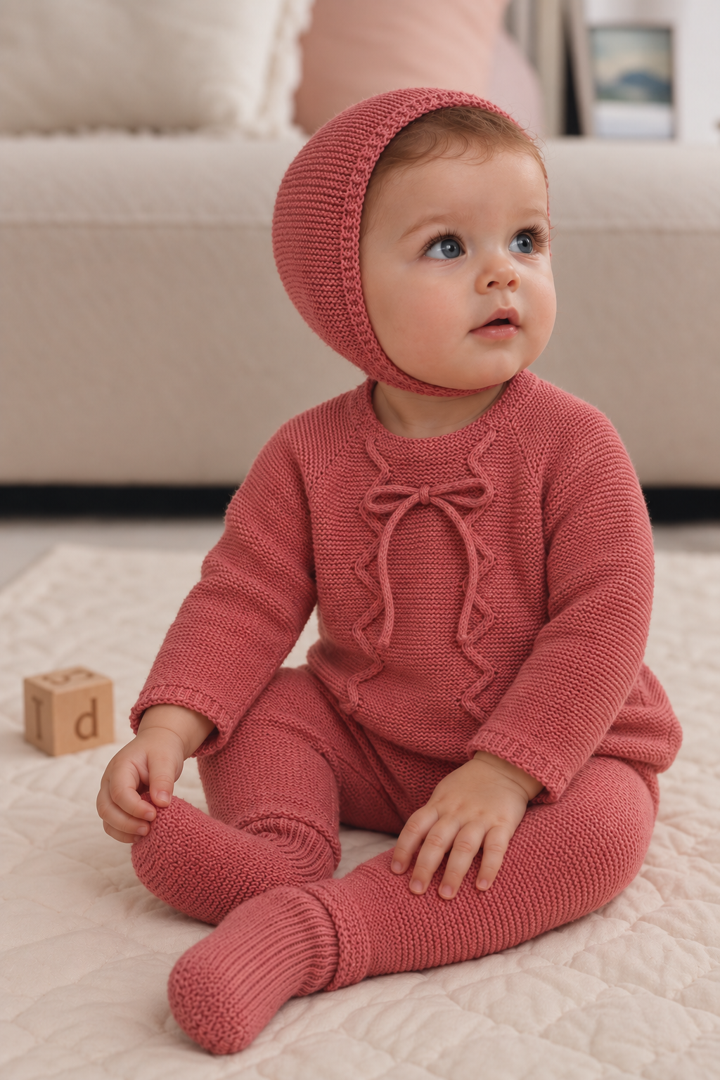 Alma Baby Knit Set - Raspberry with Bonnet
