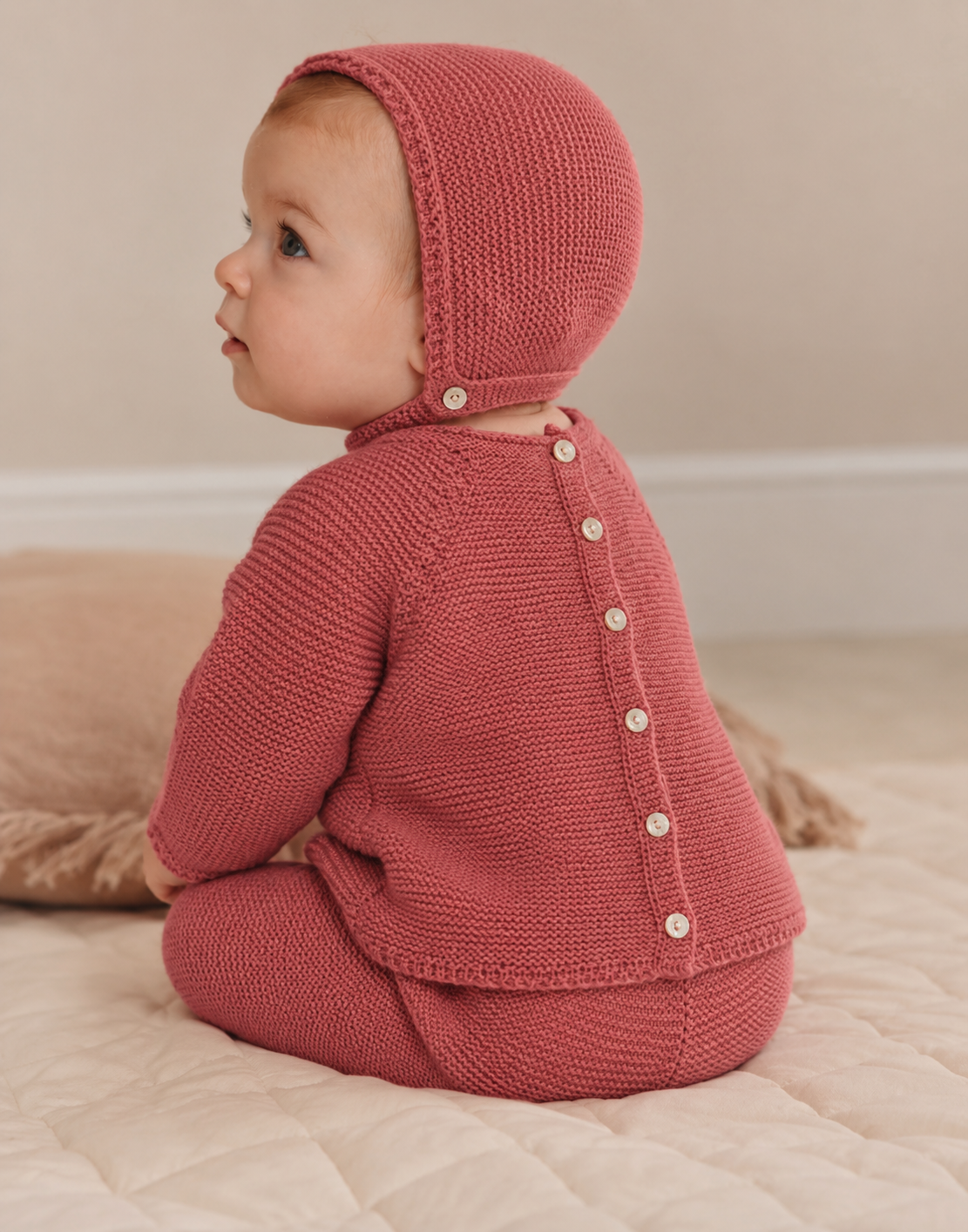 Alma Baby Knit Set - Raspberry with Bonnet