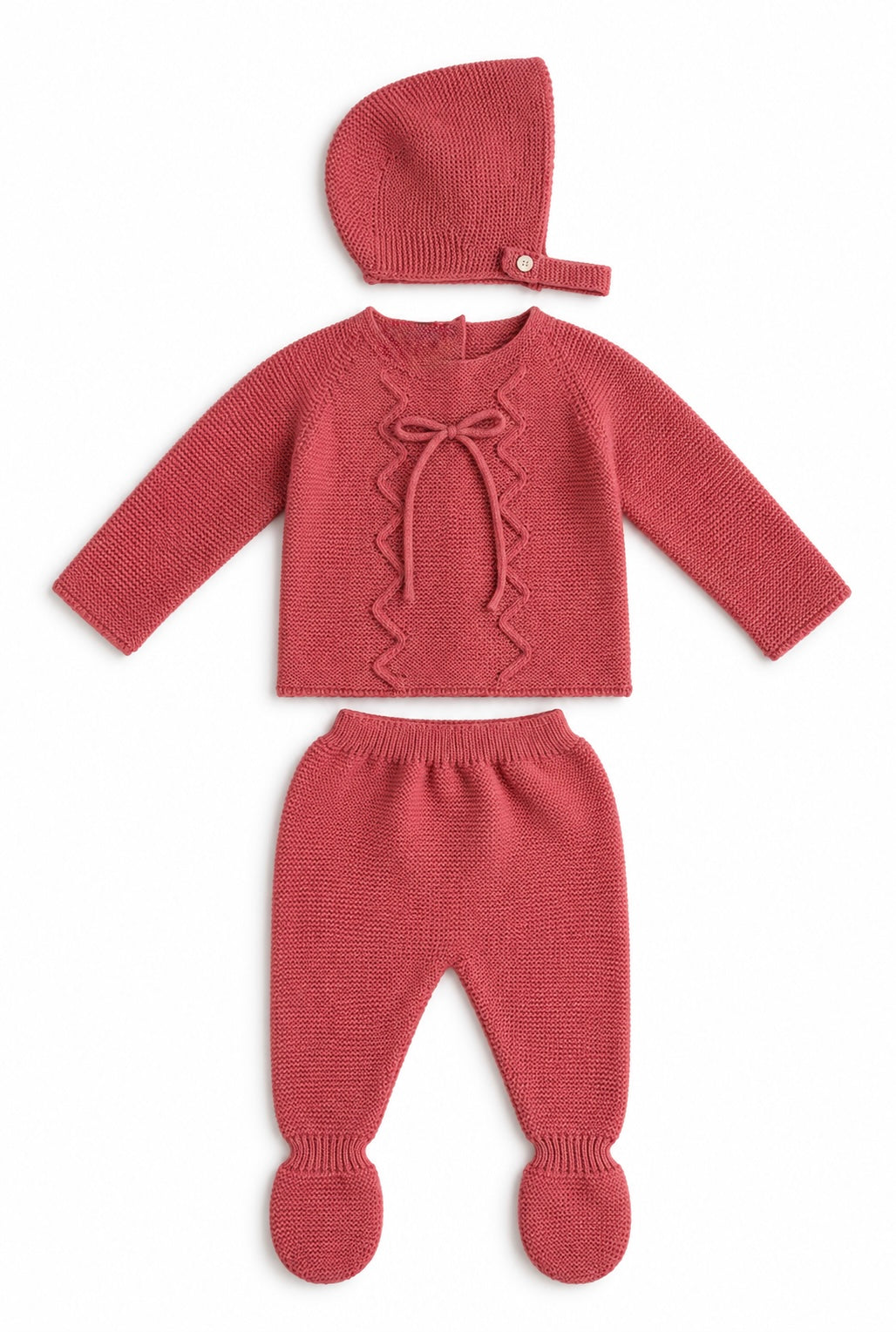 Alma Baby Knit Set - Raspberry with Bonnet