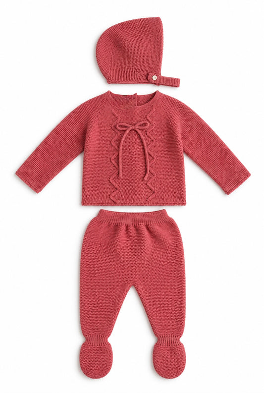 Alma Baby Knit Set - Raspberry with Bonnet