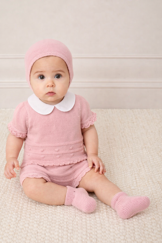 Gloria Baby Knit Set - Blush Pink with Bonnet