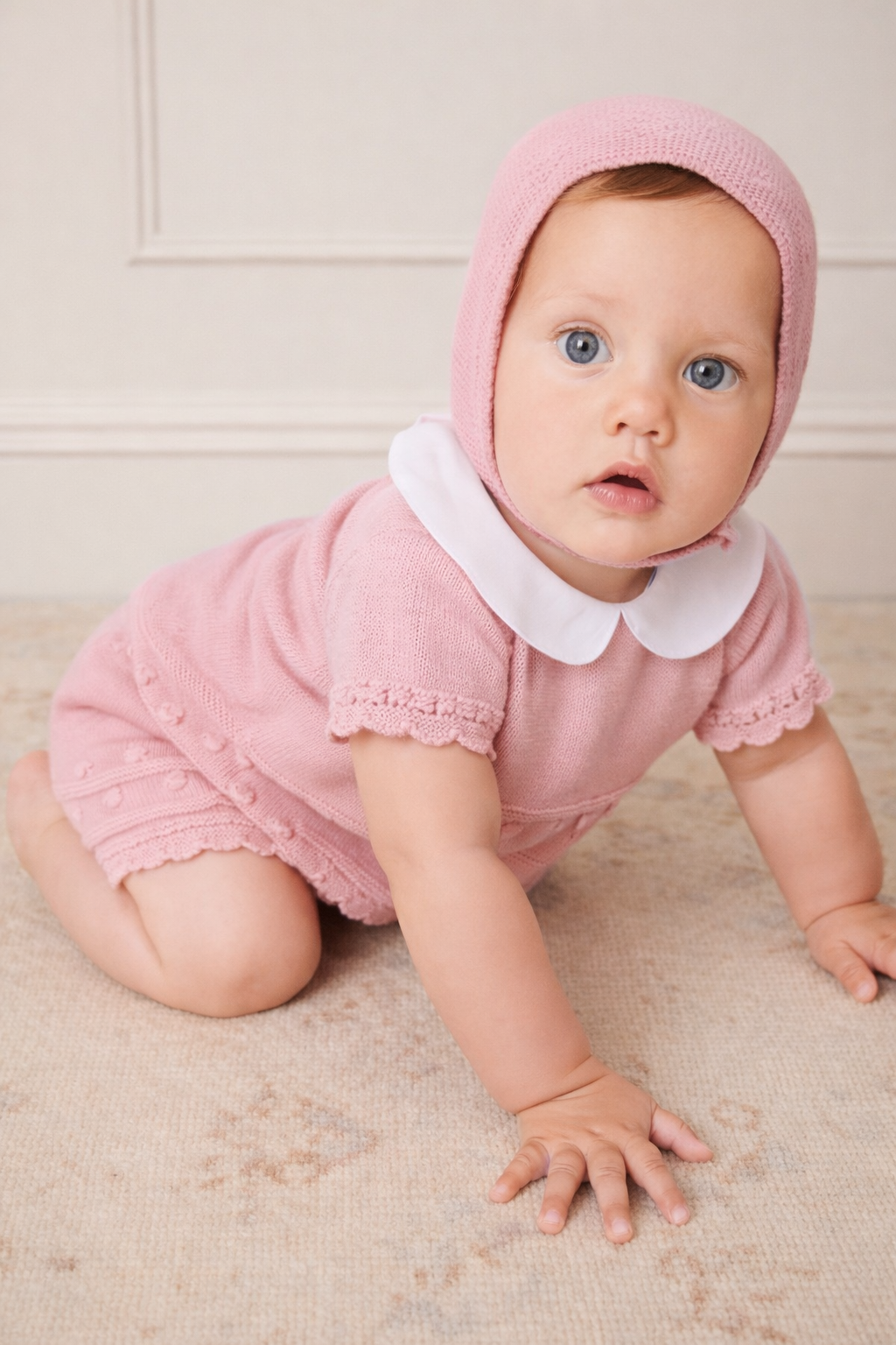 Gloria Baby Knit Set - Blush Pink with Bonnet