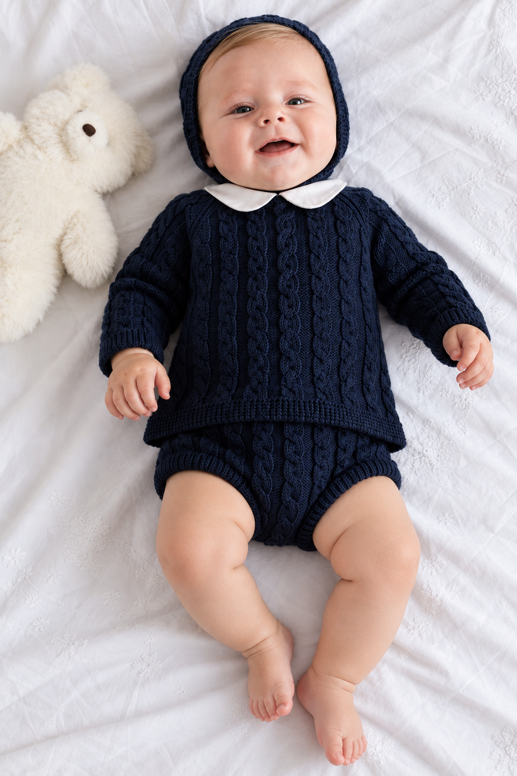 Louis Baby Knit Set - Navy with Bonnet