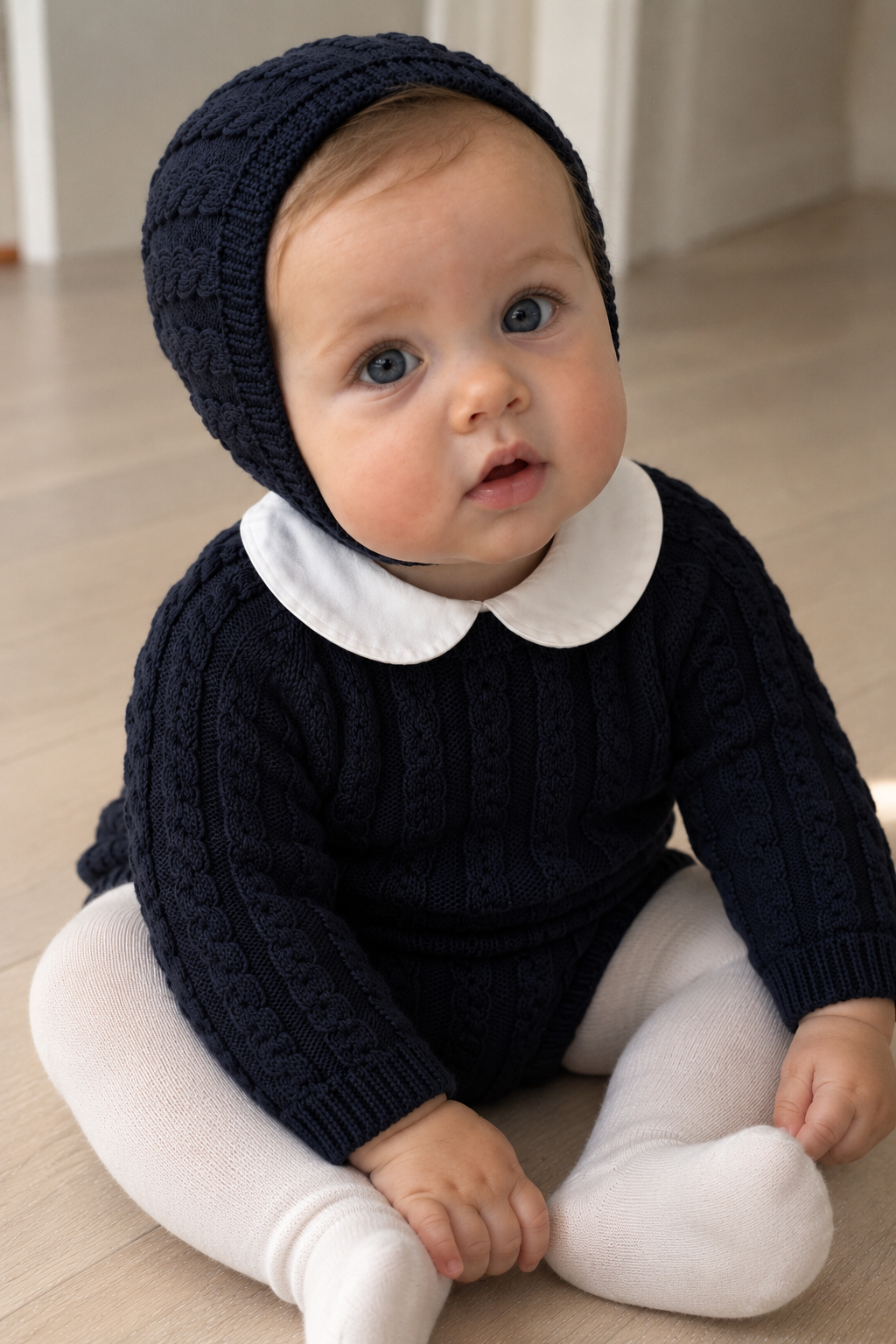 Louis Baby Knit Set - Navy with Bonnet