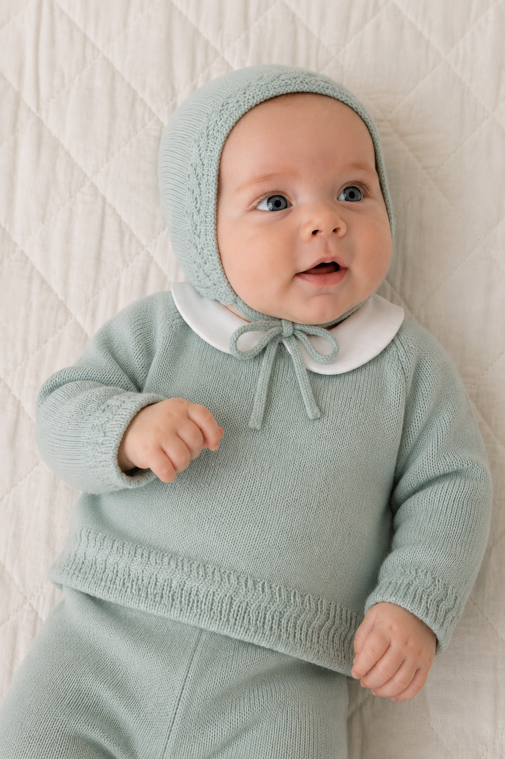 Mare Baby Knit Set - Sage Green with Bonnet
