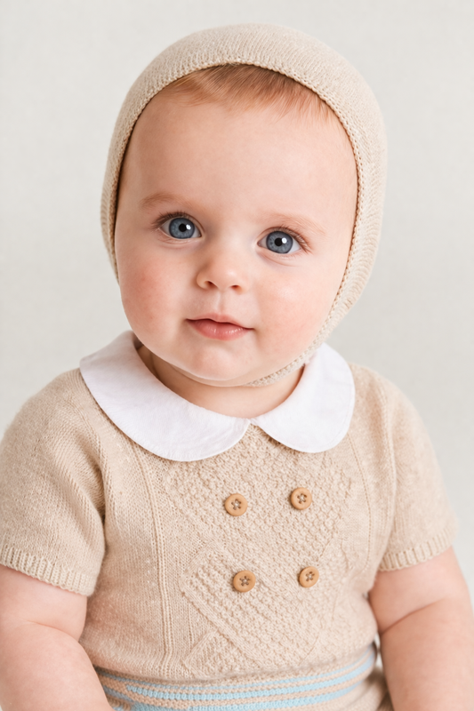 Martin Baby Knit Set - Oatmeal & Aqua with Bonnet
