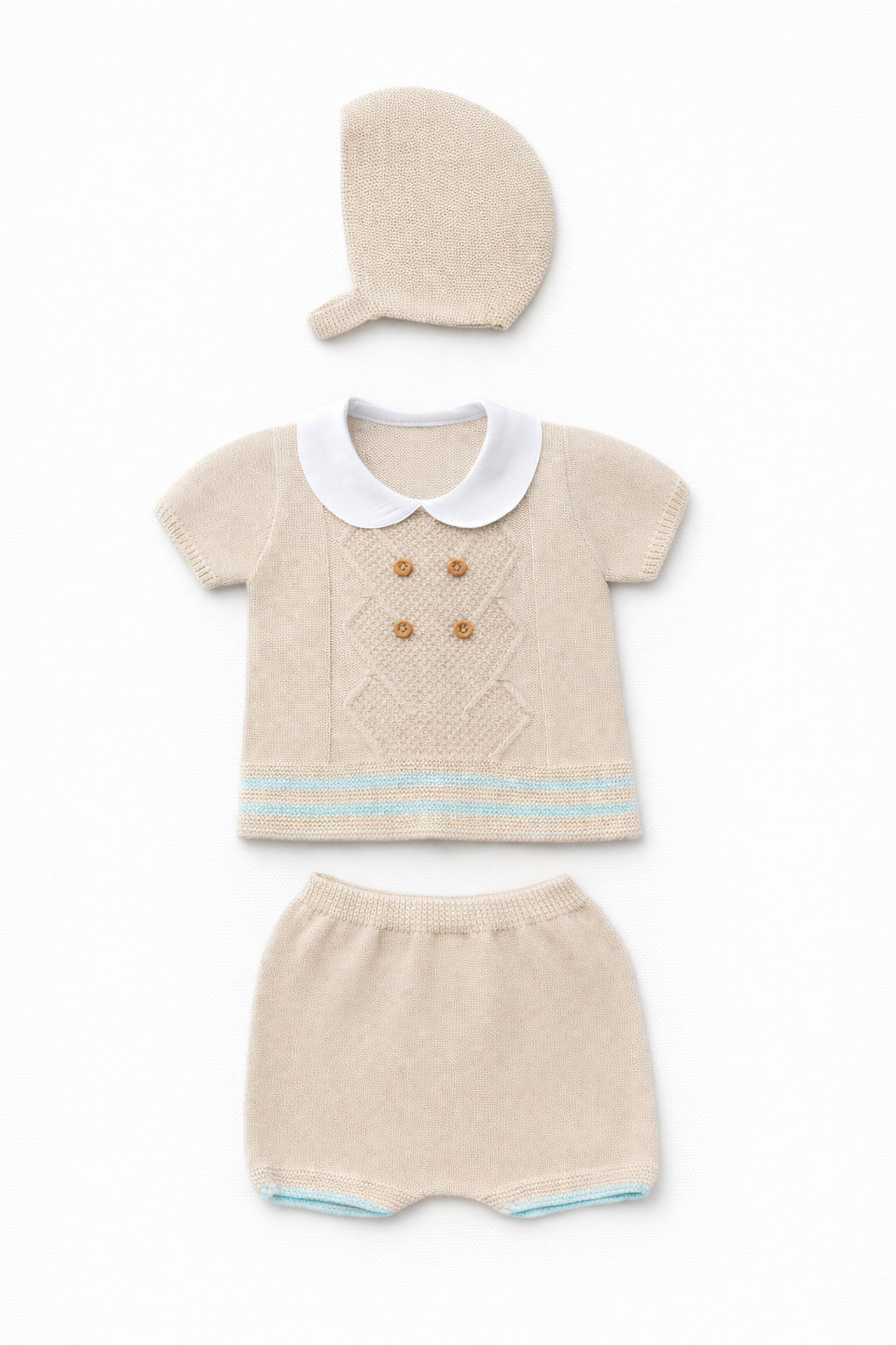 Martin Baby Knit Set - Oatmeal & Aqua with Bonnet
