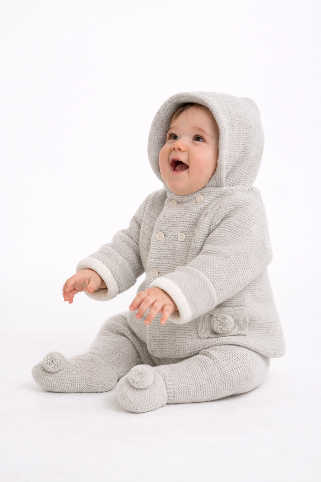 Mateo Double-Knit Baby Set - Grey Hooded Jacket & Footed Trousers