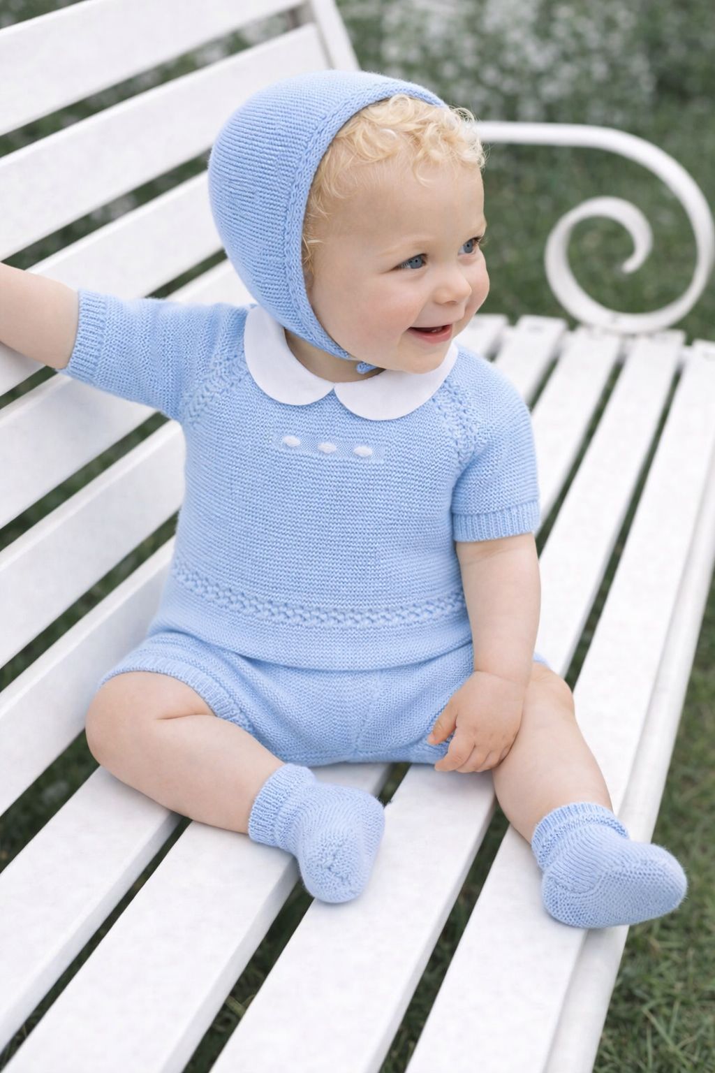 Milo Baby Knit Set - Powder Blue with Bonnet