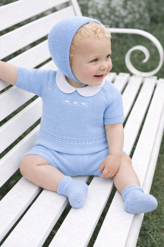 Milo Baby Knit Set - Powder Blue with Bonnet