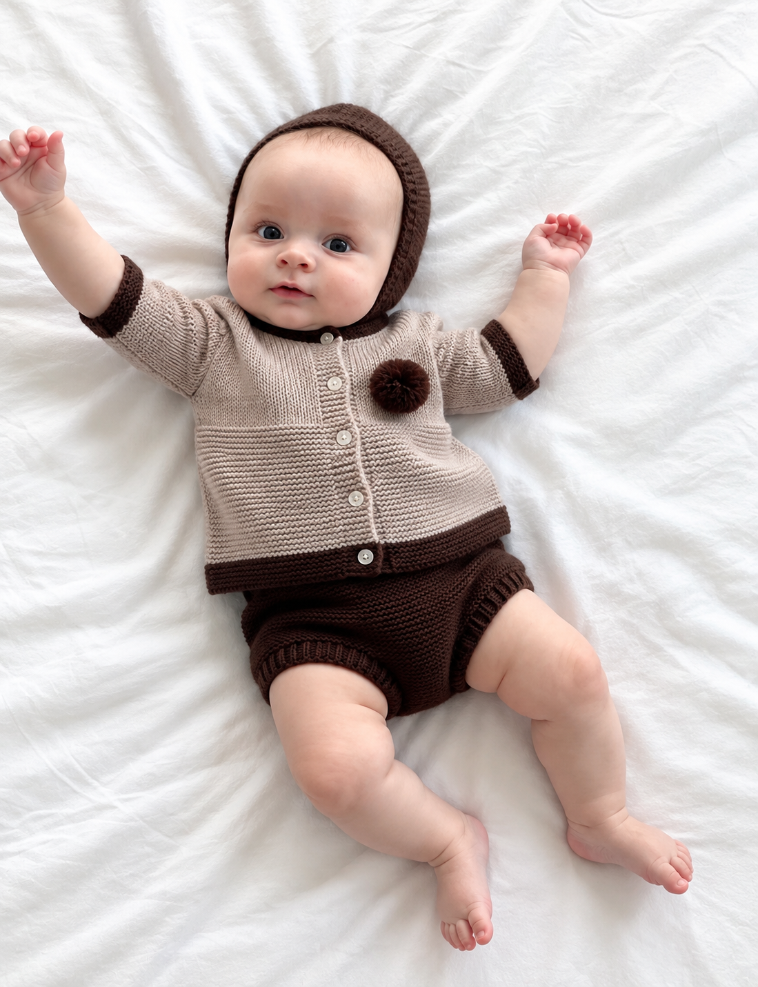 Moca Baby Knit Set - Oatmeal & Chocolate with Bonnet
