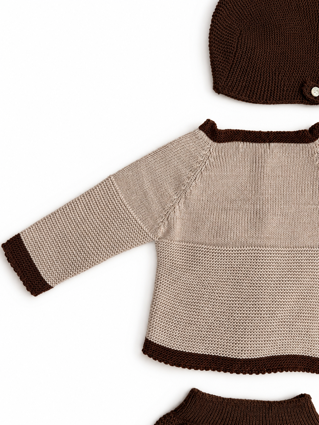 Moca Baby Knit Set - Oatmeal & Chocolate with Bonnet