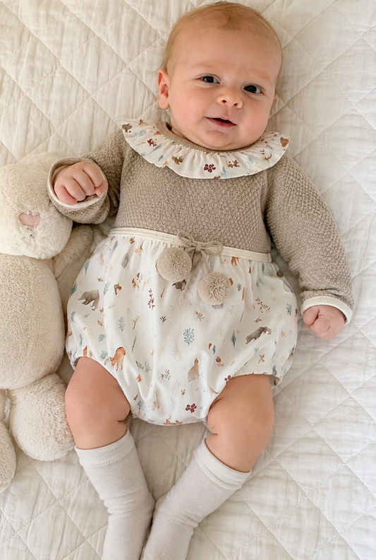 My Deer Baby Romper - Knit Bodice & Printed Cotton