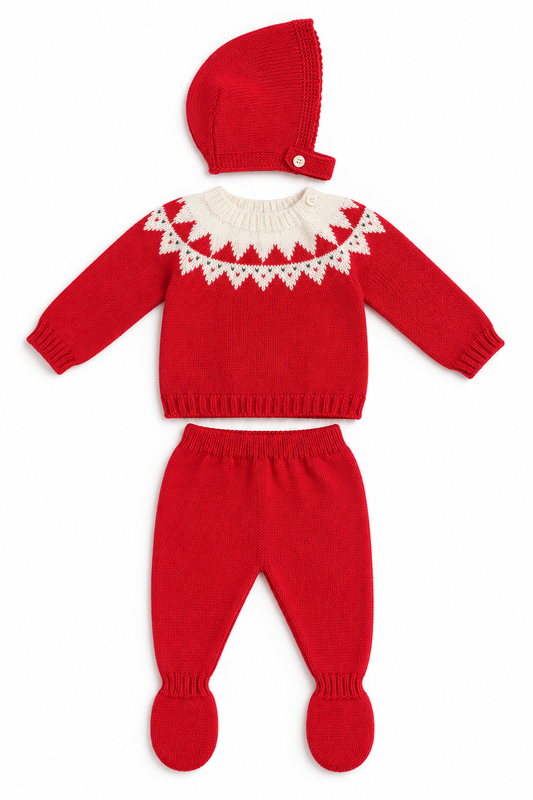 Noel Baby Knit Set - Red Santa Fair Isle with Bonnet