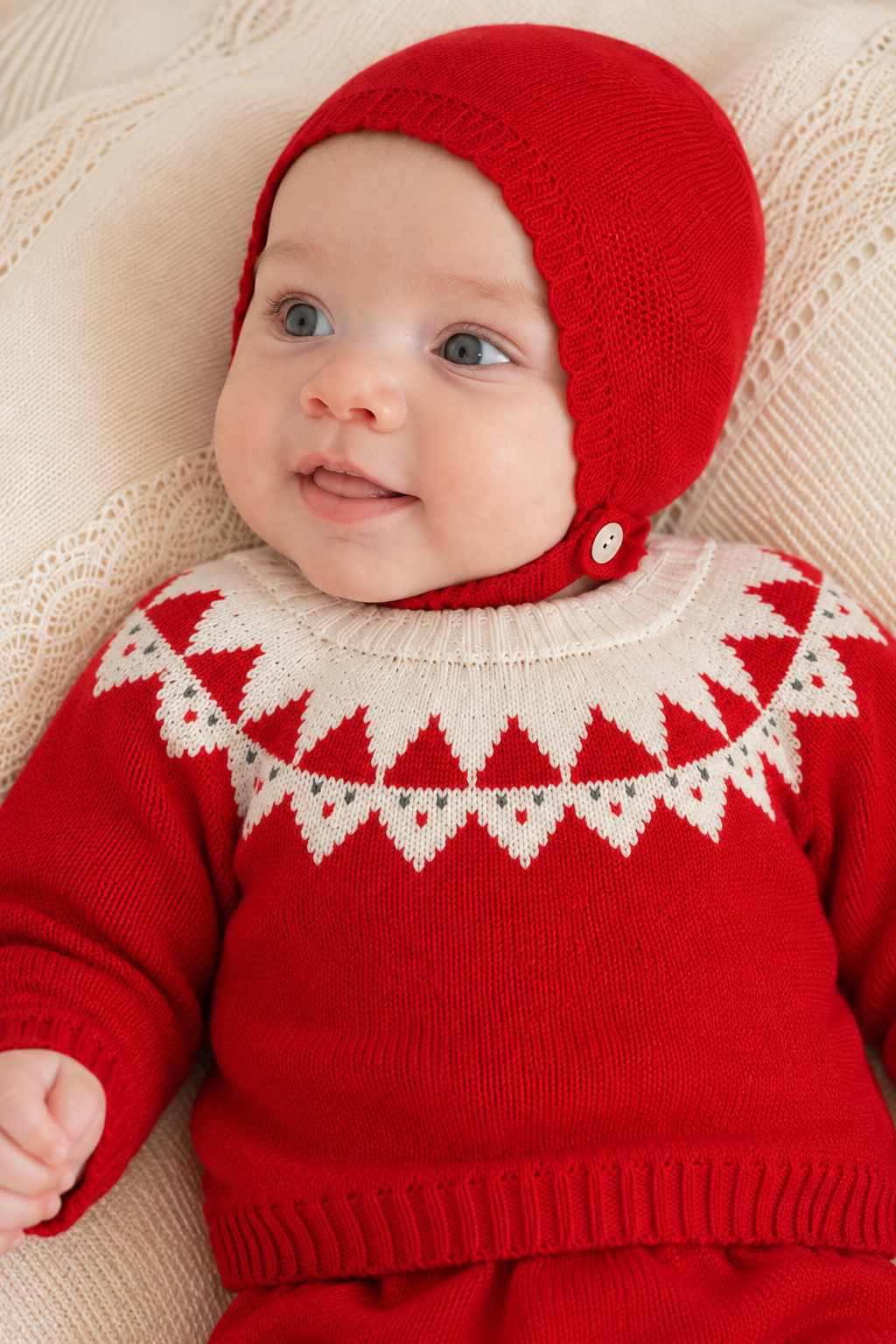 Noel Baby Knit Set - Red Santa Fair Isle with Bonnet