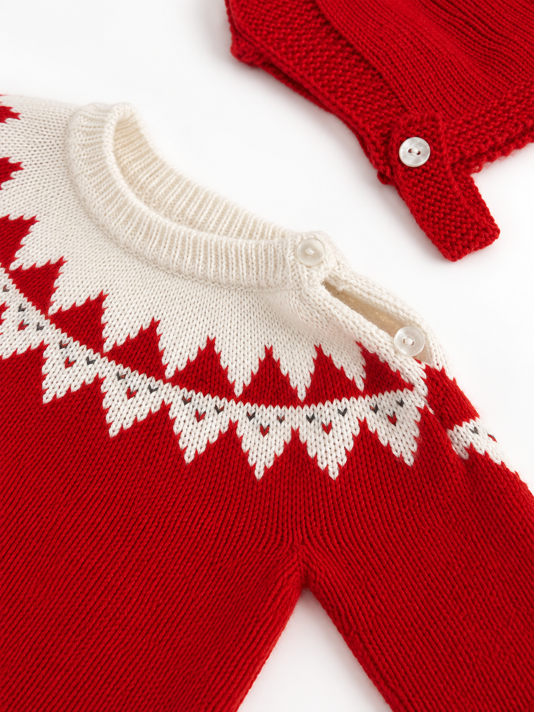 Noel Baby Knit Set - Red Santa Fair Isle with Bonnet