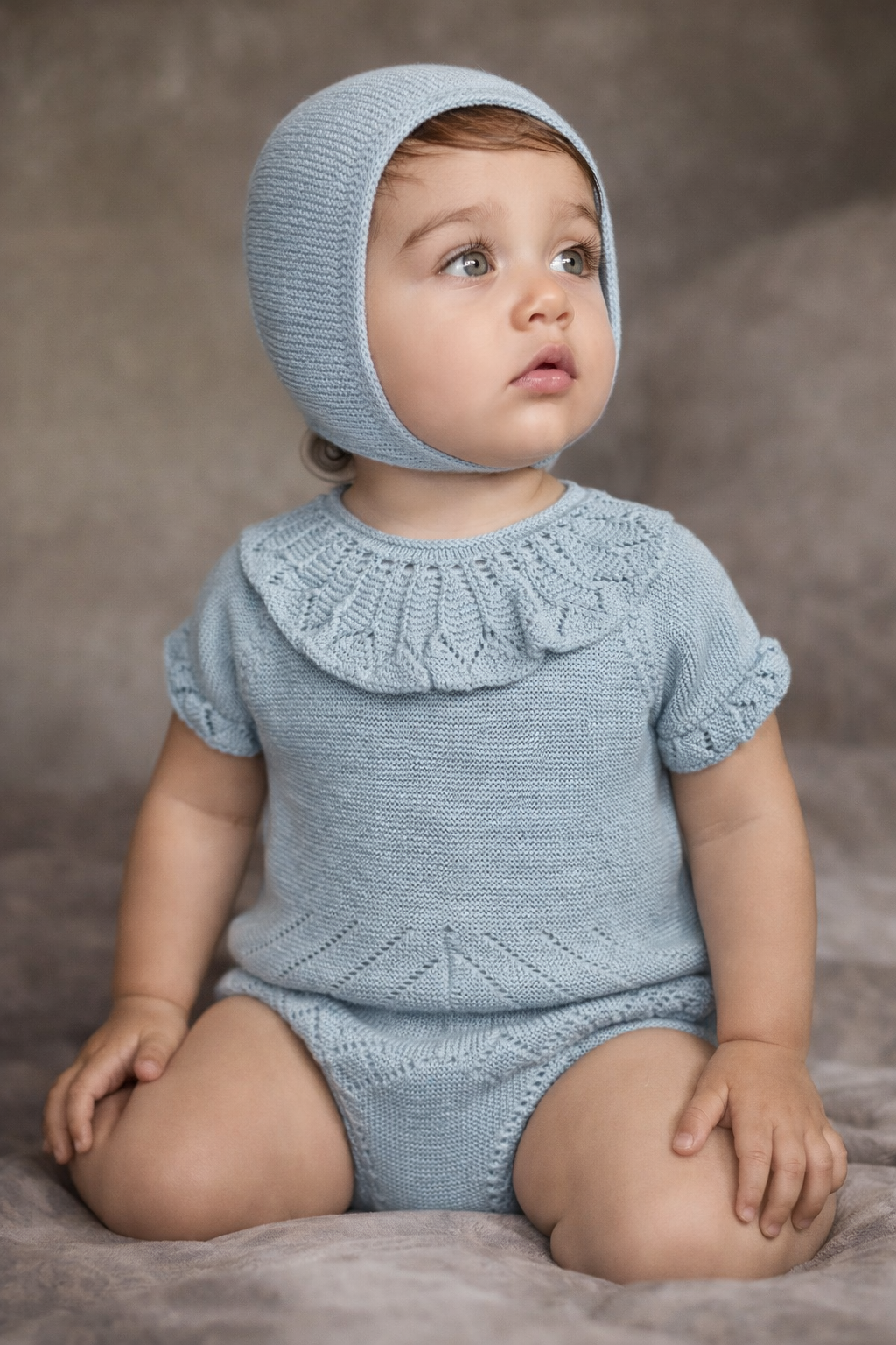 Olivia Baby Knit Set - Powder Turquoise with Bonnet
