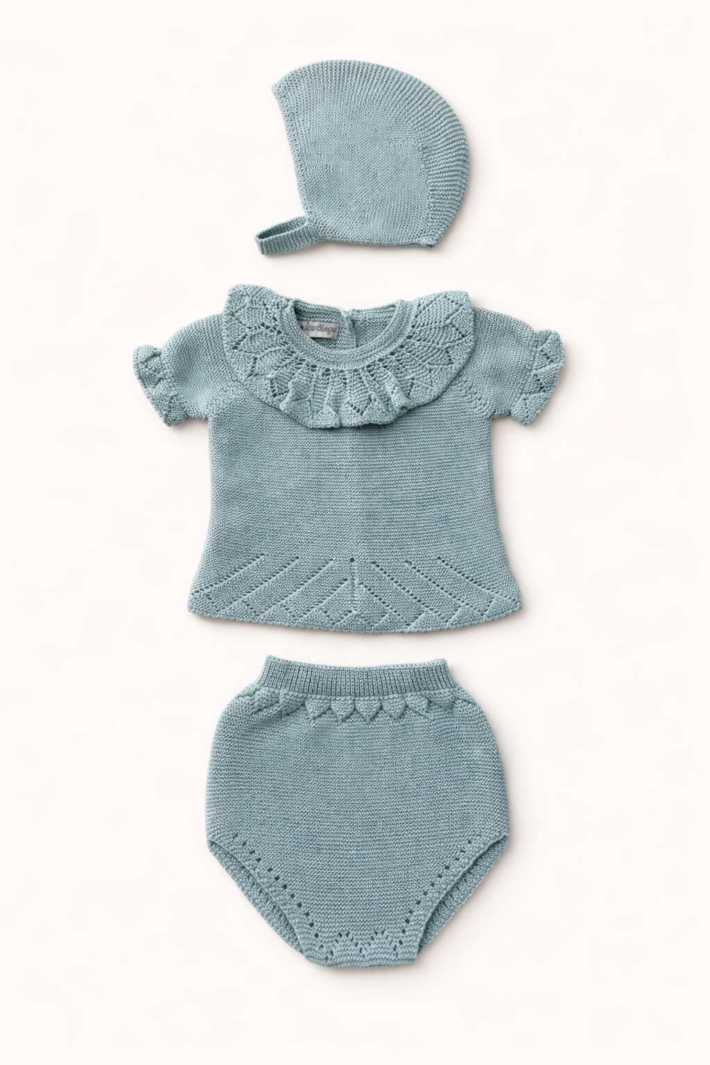Olivia Baby Knit Set - Powder Turquoise with Bonnet