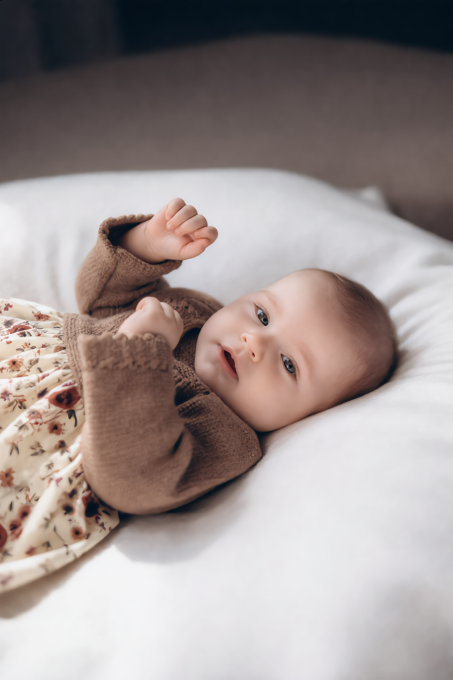 Rosalia Baby Dress - Floral Skirt & Brown-Pink Knit Top