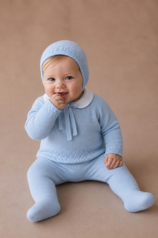 Sintra Baby Knit Set - Powder Blue with Bonnet