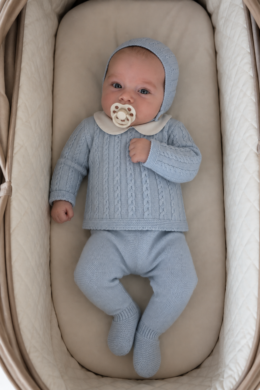 Teo Baby Knit Set - Baby Blue with Bonnet