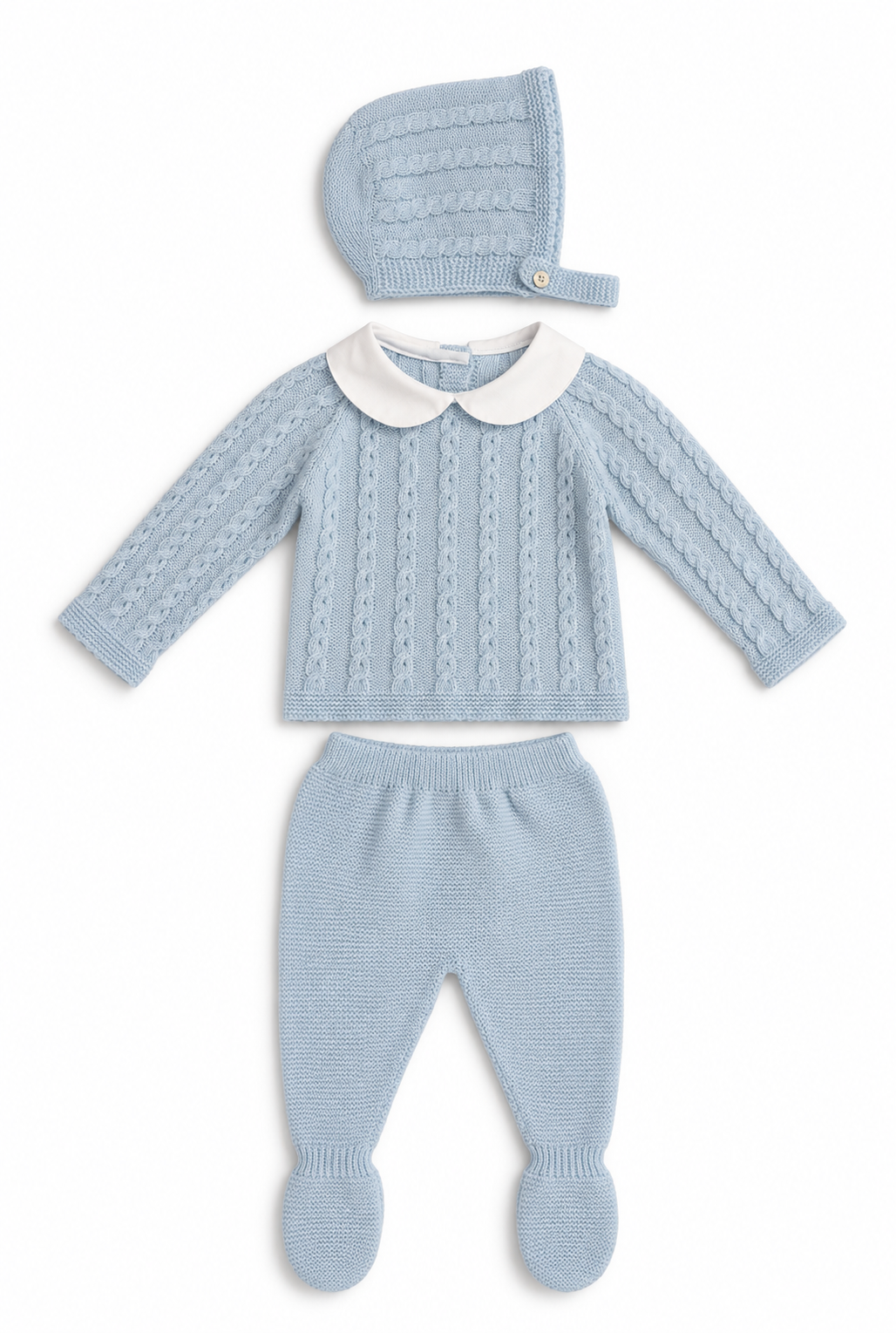 Teo Baby Knit Set - Baby Blue with Bonnet