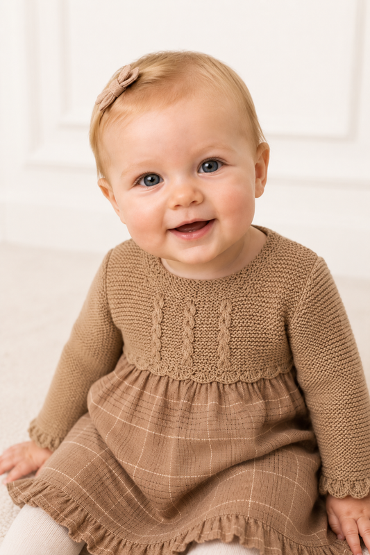 Teresa Plaid Baby Dress - Taupe Knit & Pink Check Skirt