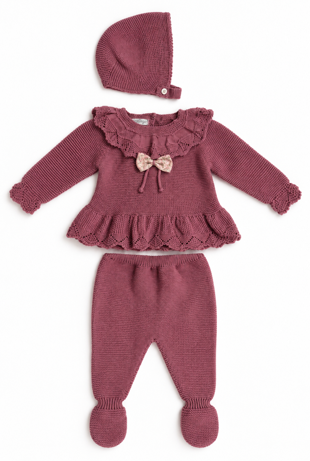 Violeta Baby Knit Set - Mauve with Bonnet
