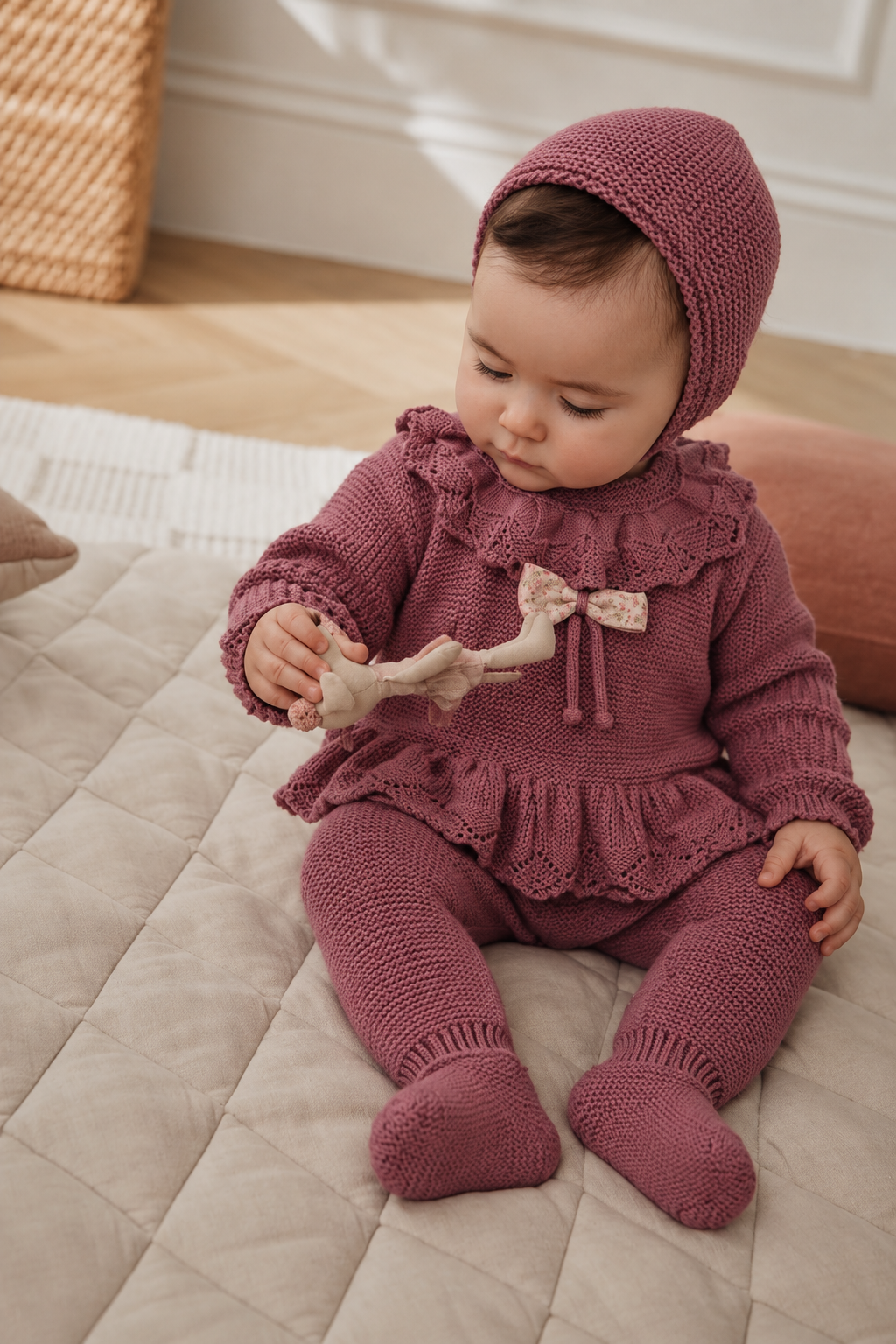 Violeta Baby Knit Set - Mauve with Bonnet