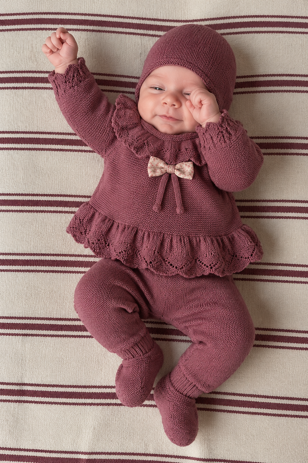 Violeta Baby Knit Set - Mauve with Bonnet