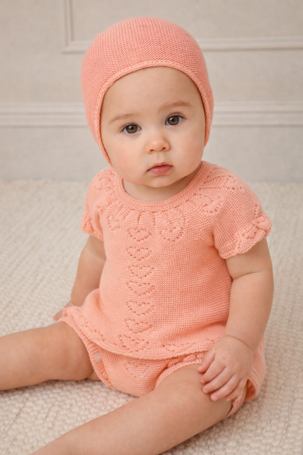 Valencia Baby Knit Set - Soft Coral with Bonnet
