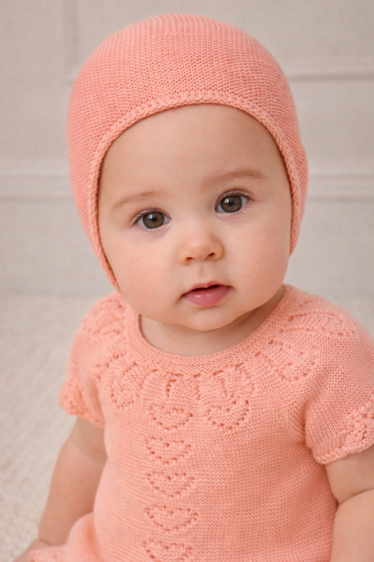 Valencia Baby Knit Set - Soft Coral with Bonnet