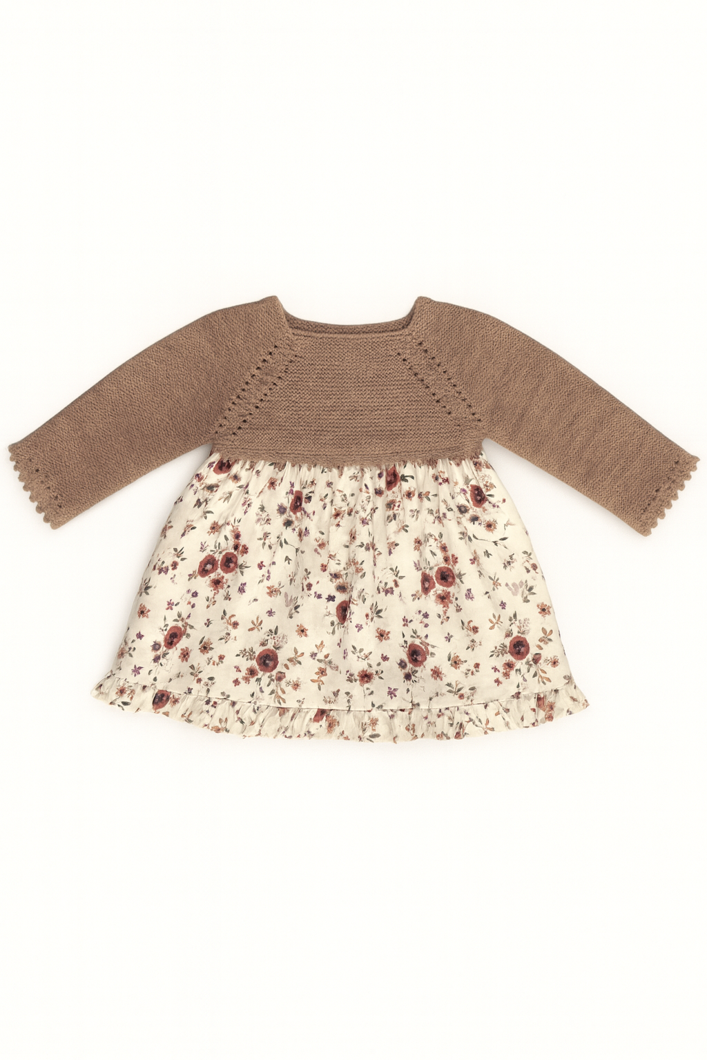 Rosalia Baby Dress - Floral Skirt & Brown-Pink Knit Top