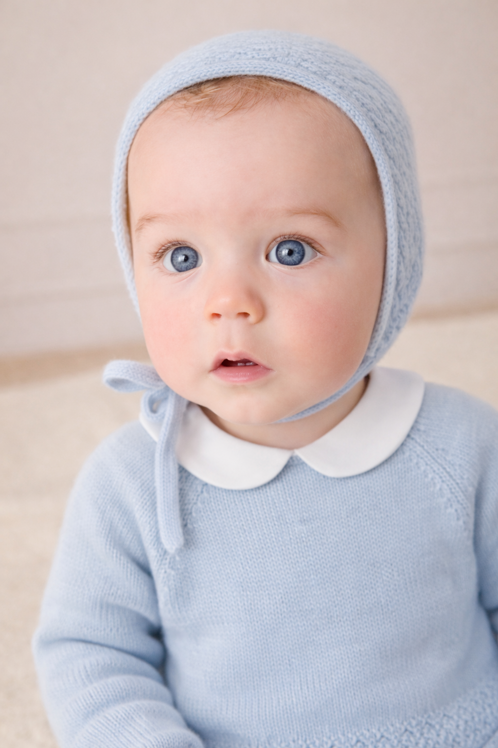 Sintra Baby Knit Set - Powder Blue with Bonnet